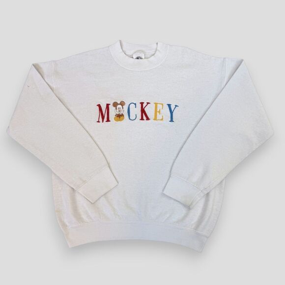 Vintage 90s Disney Mickey & Co MICKEY Sweatshirt White Embroidered USA Sz Lrg - Picture 1 of 9